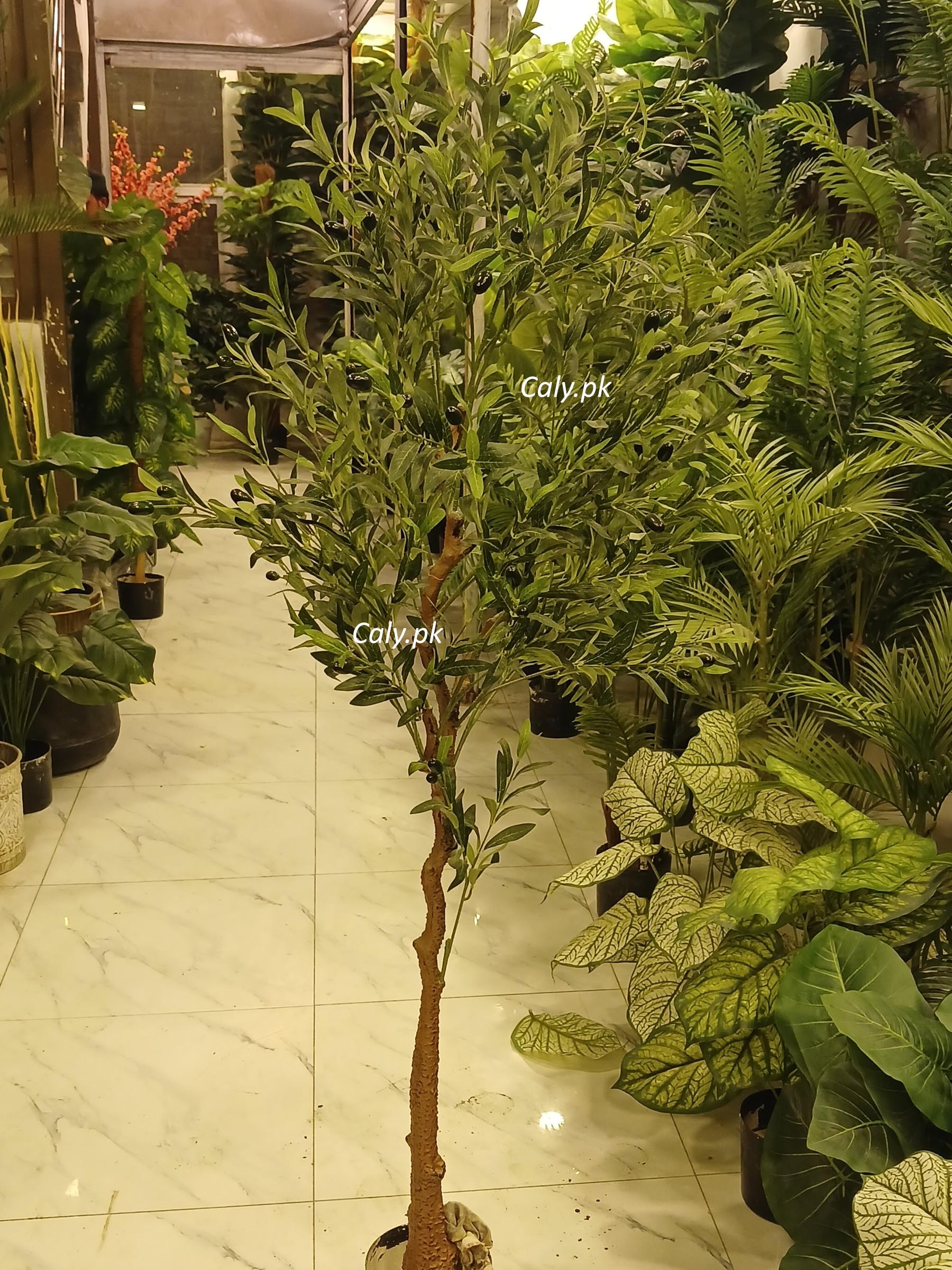 Large artificial olive tree with realistic fruits