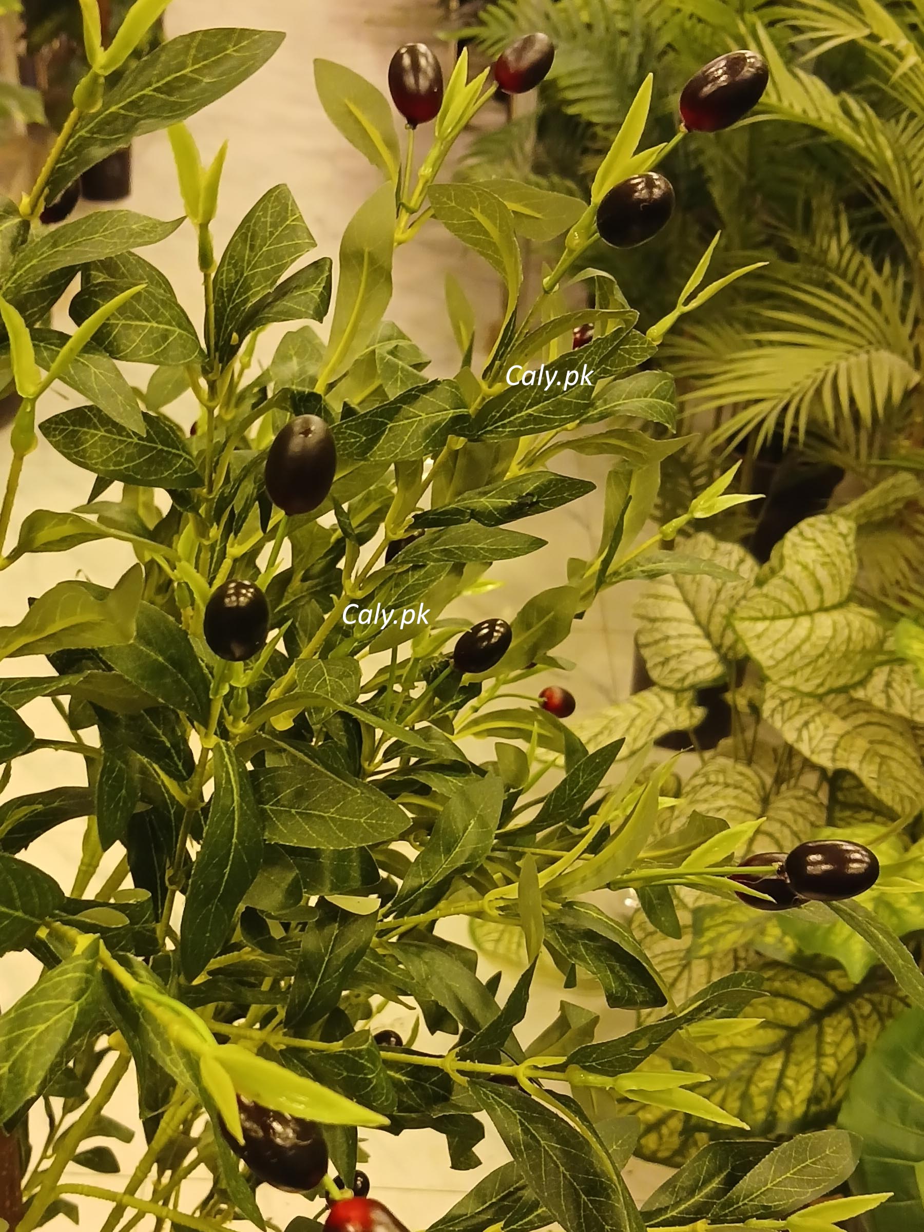 Large artificial olive tree with realistic fruits