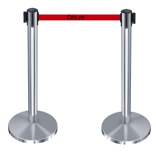 Stainless Steel Stanchion 3ft – Queue Barrier Pole with Red/Blue Ribbon ( Free Delivery)